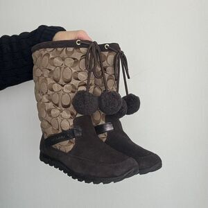 Coach Vintage Y2K Brown Signature Canvas and Leather Winter Boots
